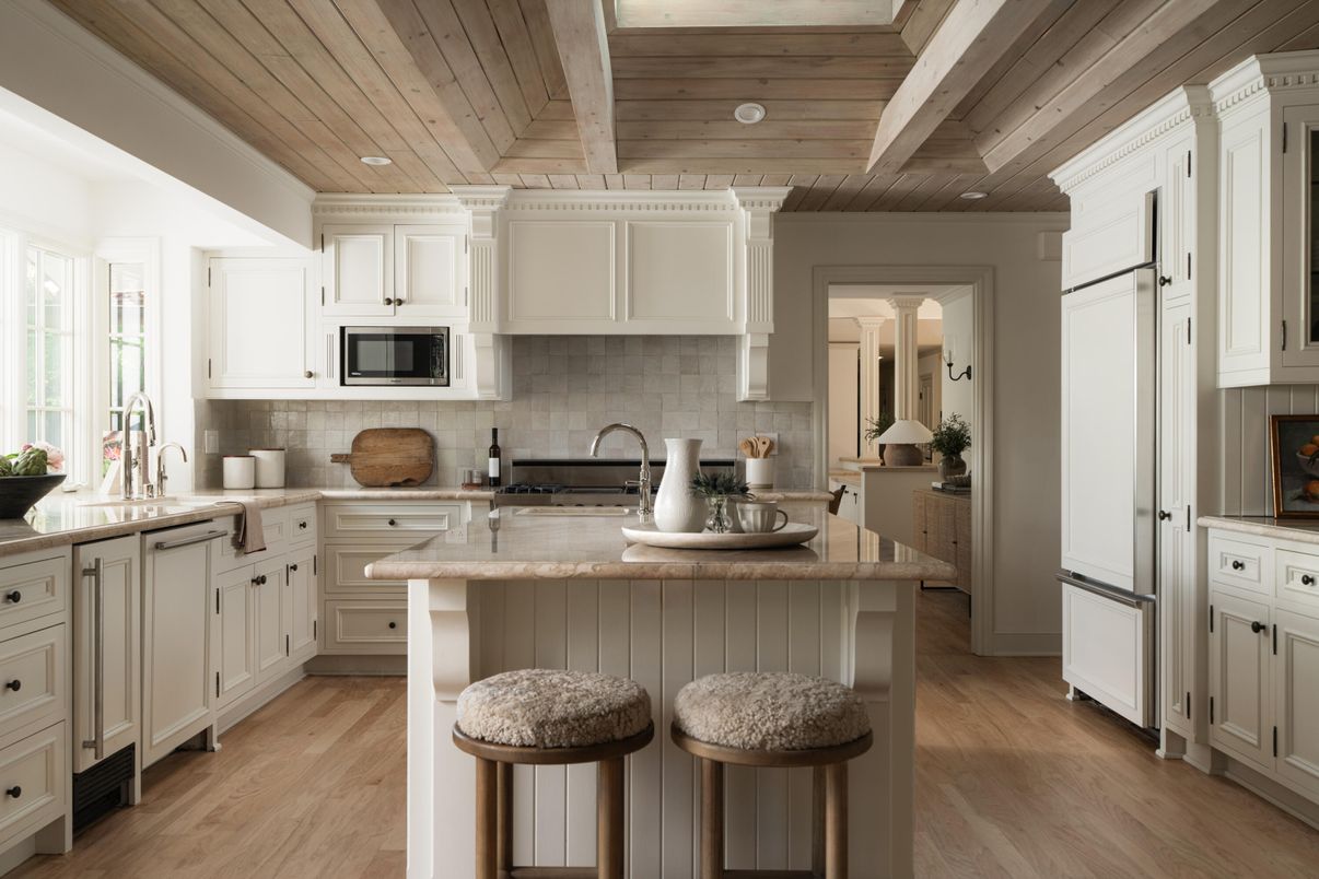 Interior, Kitchen, Recessed Lighting, Wooden Ceilings, Wood Texture Flooring