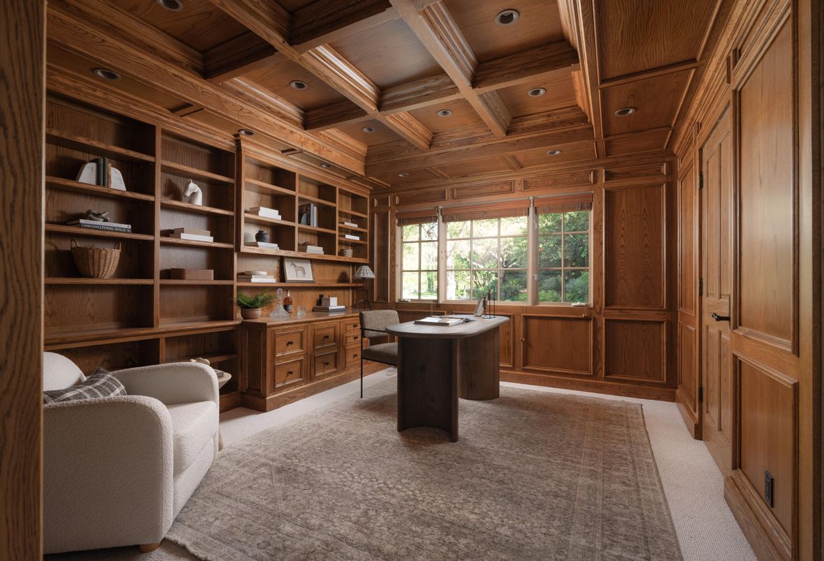 Home Office, Interior, Recessed Lighting, Wooden Beams, Wooden Ceilings, Wooden Walls