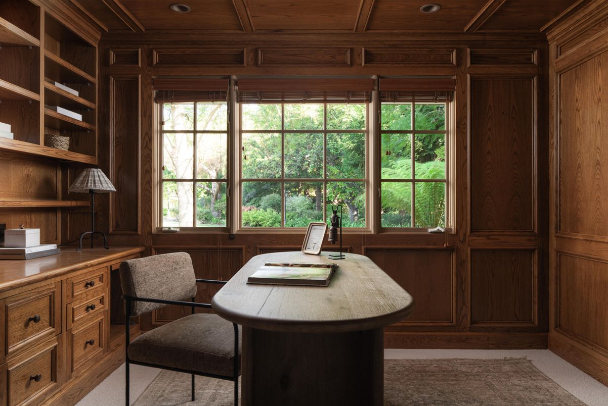 Home Office, Interior, Recessed Lighting, Wooden Beams, Wooden Ceilings, Wooden Walls