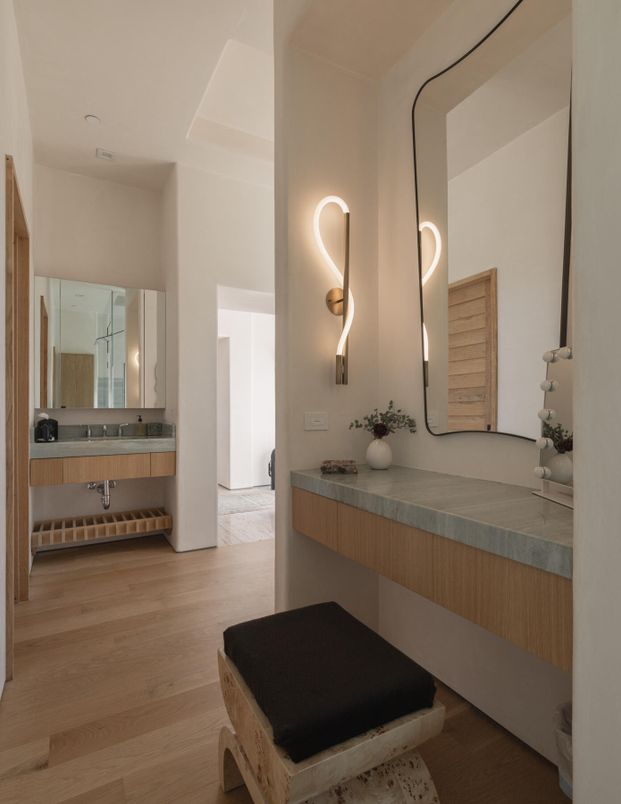 Bathroom, Interior, Recessed Lighting, Wood Texture Flooring