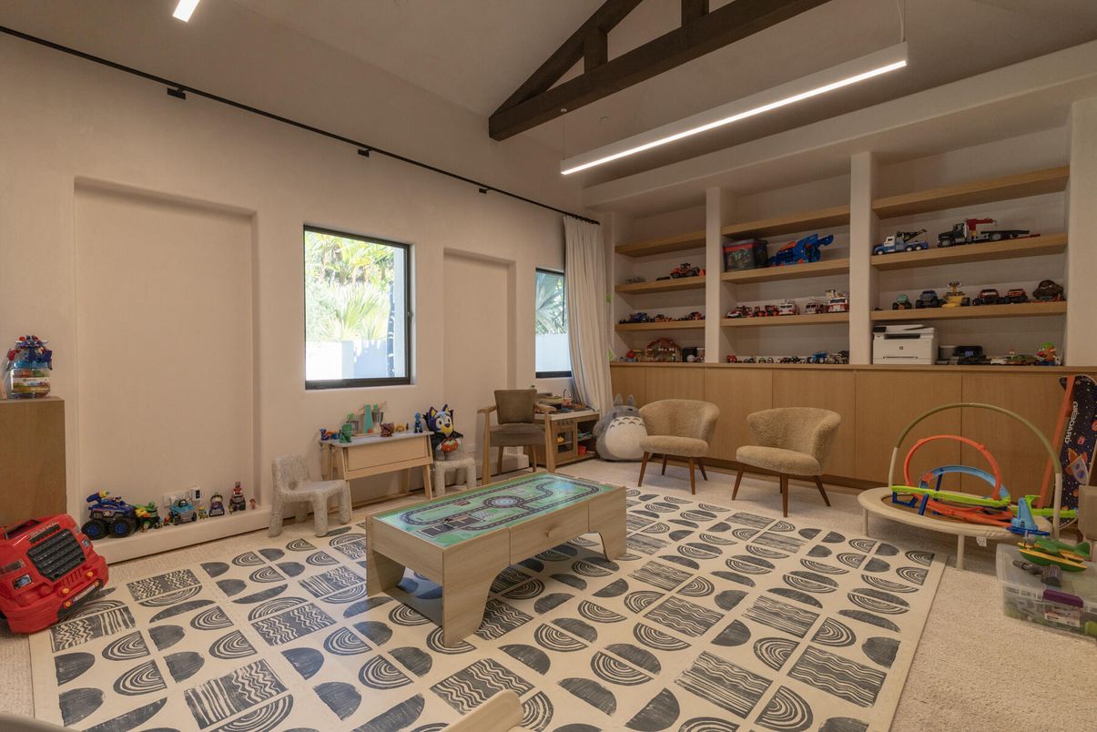 Interior, Living room, Recessed Lighting, Wooden Beams