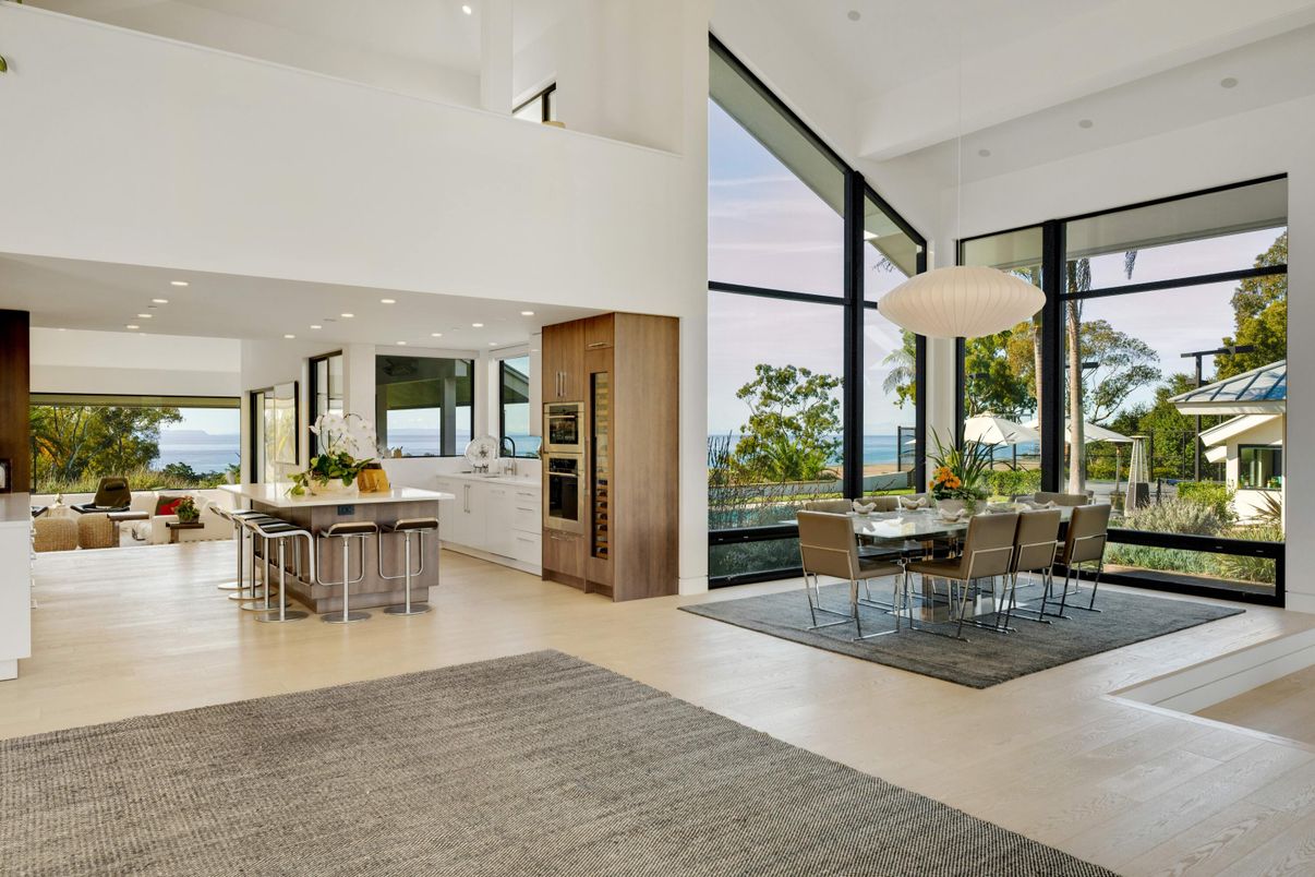 Dining room, Interior, Kitchen, Living room, Pendant Lights, Recessed Lighting, Water, Wood Texture Flooring