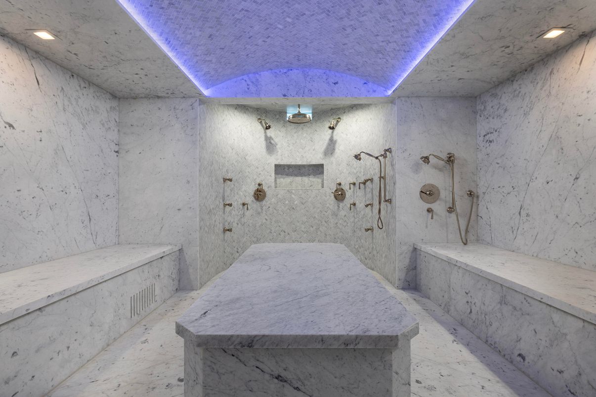 Bathroom, Interior, Marble, Marble Walls, Recessed Lighting