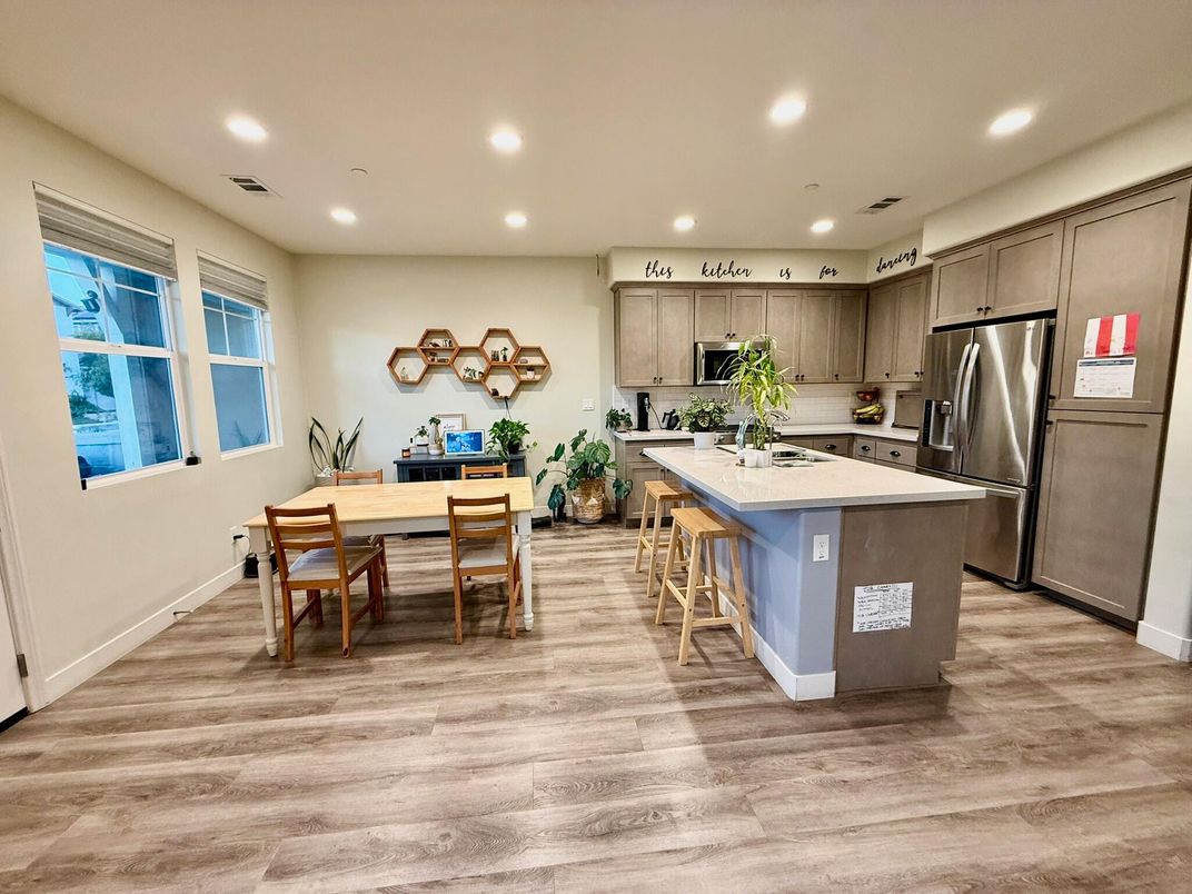 Dining room, Interior, Kitchen, Recessed Lighting, Stainless Steel Appliances, Wood Texture Flooring