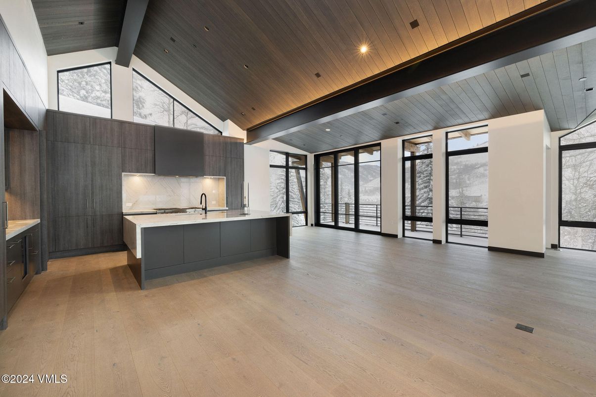 Interior, Kitchen, Recessed Lighting, Wooden Ceilings, Wood Texture Flooring
