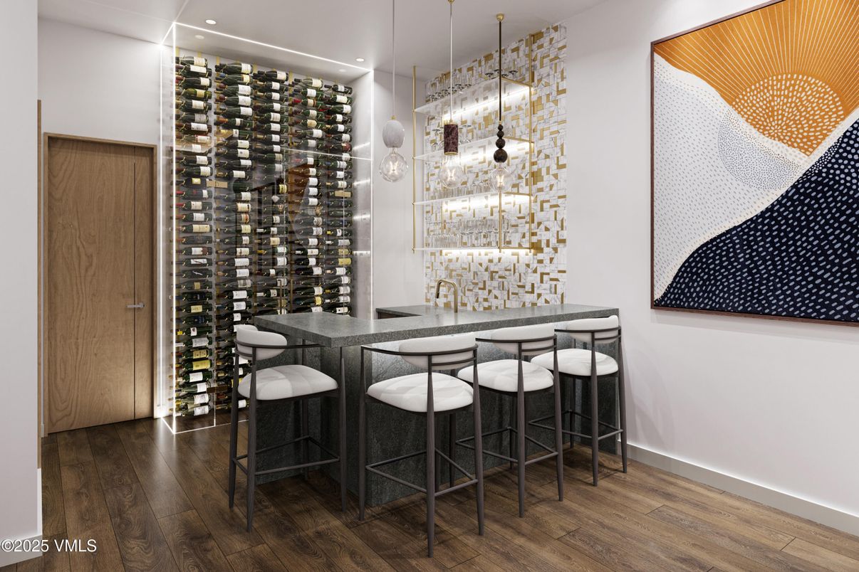 Interior, Pendant Lights, Recessed Lighting, Wine Storage, Wood Texture Flooring