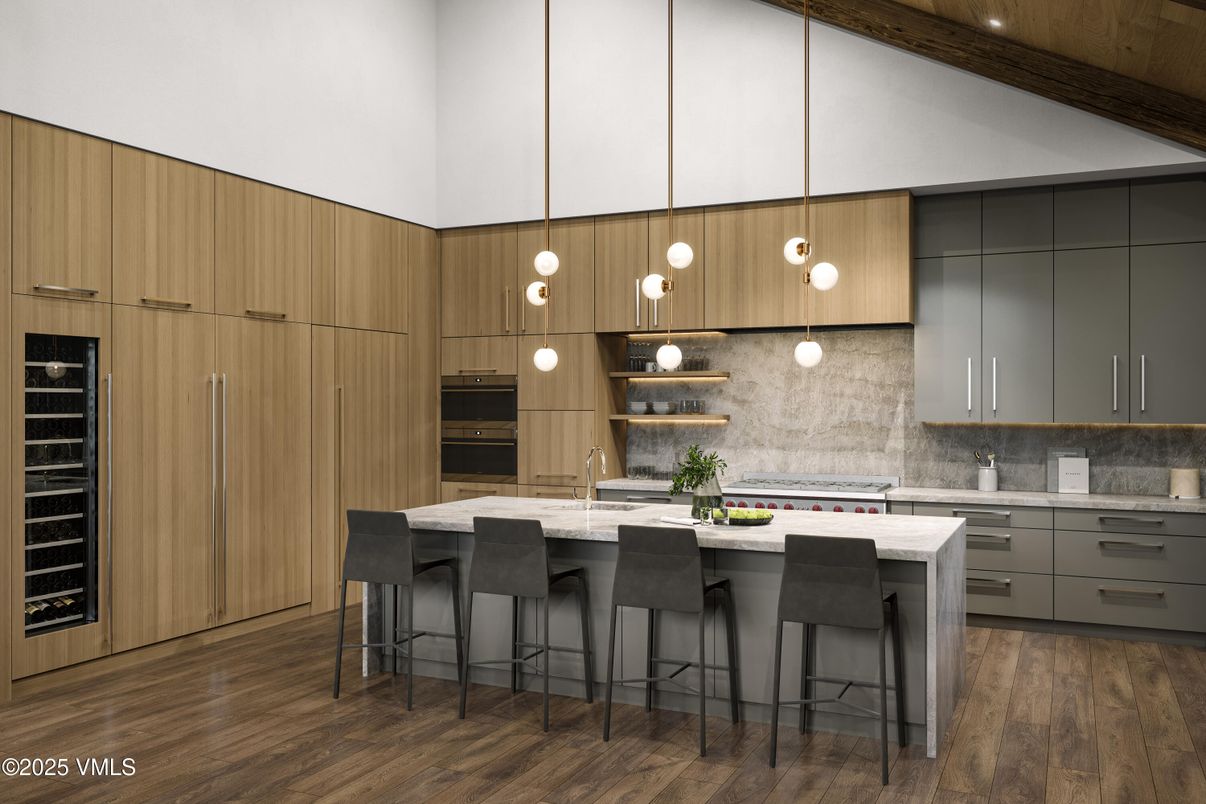 Interior, Kitchen, Pendant Lights, Recessed Lighting, Wood Texture Flooring