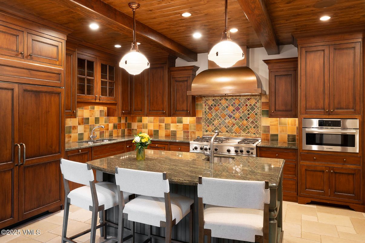Interior, Kitchen, Pendant Lights, Recessed Lighting, Stainless Steel Appliances, Wooden Beams, Wooden Ceilings