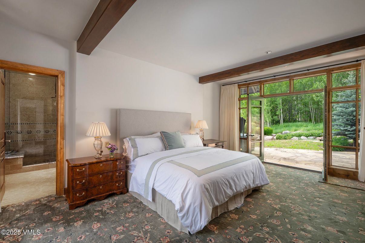 Bedroom, Interior, Recessed Lighting, Wooden Beams