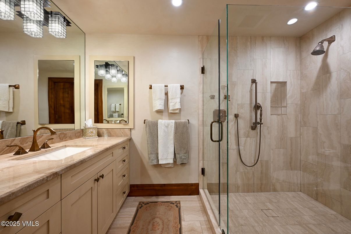 Bathroom, Dual Sink Vanities, Glass Shower, Interior, Recessed Lighting