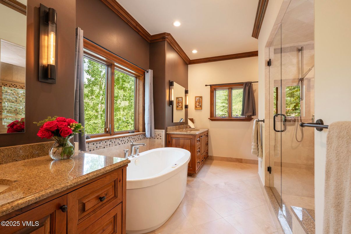 Bathroom, Dual Sink Vanities, Glass Shower, Interior, Recessed Lighting