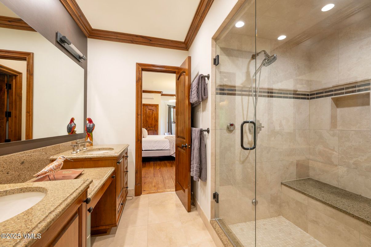 Bathroom, Dual Sink Vanities, Glass Shower, Interior, Recessed Lighting