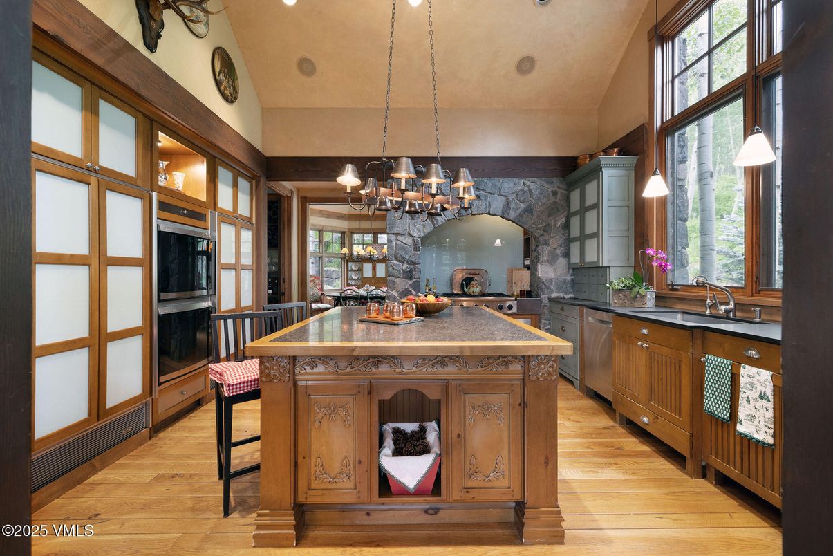 Chandelier, Interior, Kitchen, Pendant Lights, Recessed Lighting, Wood Texture Flooring