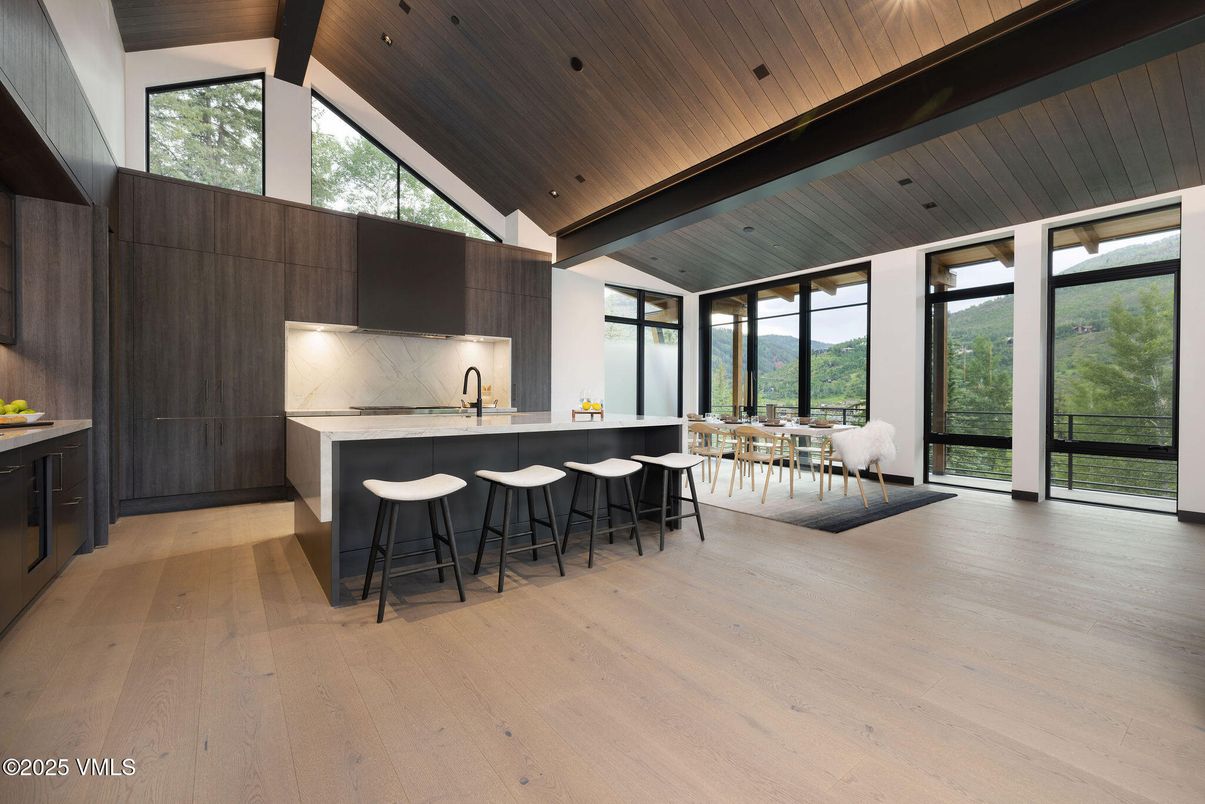 Dining room, Interior, Kitchen, Recessed Lighting, Wooden Ceilings, Wood Texture Flooring