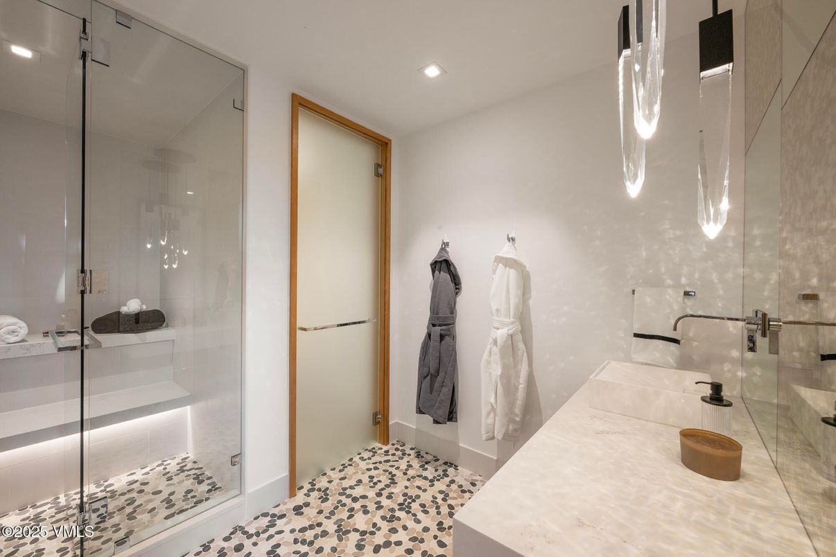 Bathroom, Glass Shower, Interior, Pendant Lights, Recessed Lighting