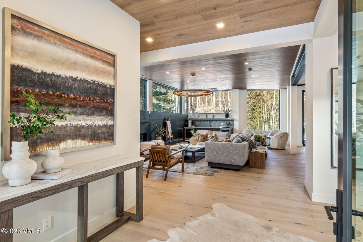 Interior, Living room, Pendant Lights, Recessed Lighting, Wooden Ceilings, Wood Texture Flooring