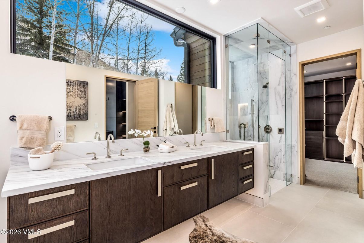 Bathroom, Dual Sink Vanities, Glass Shower, Interior, Recessed Lighting