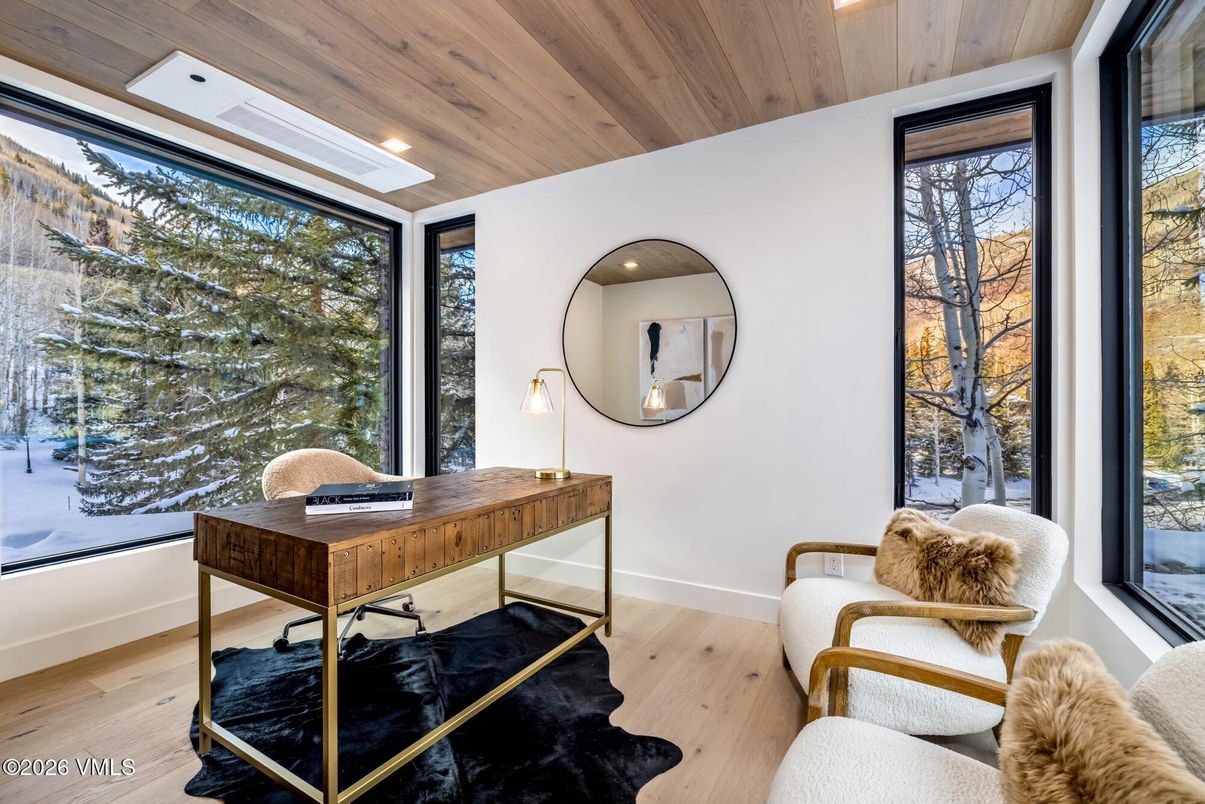 Home Office, Interior, Recessed Lighting, Wooden Ceilings, Wood Texture Flooring