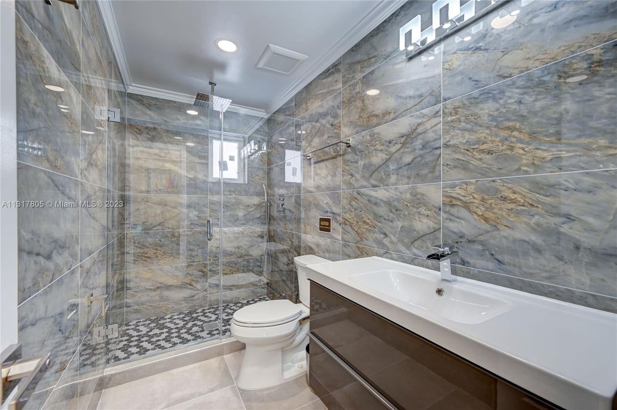 Bathroom, Glass Shower, Interior, Recessed Lighting