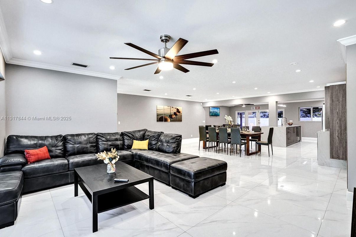 Dining room, Interior, Kitchen, Living room, Marble, Recessed Lighting