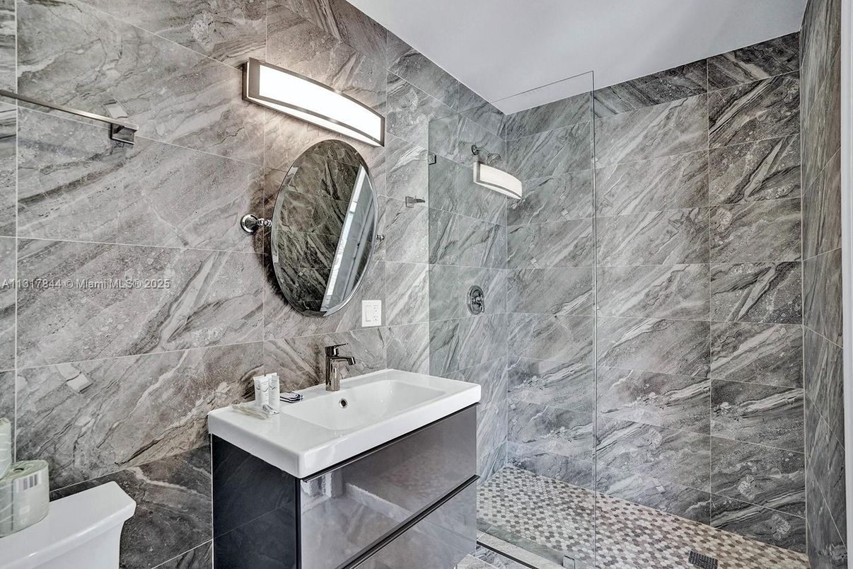 Bathroom, Glass Shower, Interior, Marble Walls