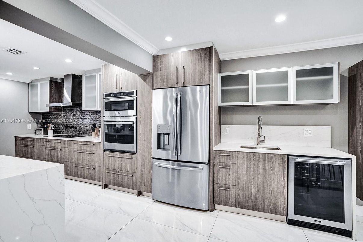 Interior, Kitchen, Marble, Recessed Lighting, Stainless Steel Appliances