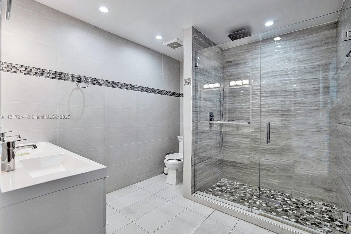 Bathroom, Glass Shower, Interior, Recessed Lighting