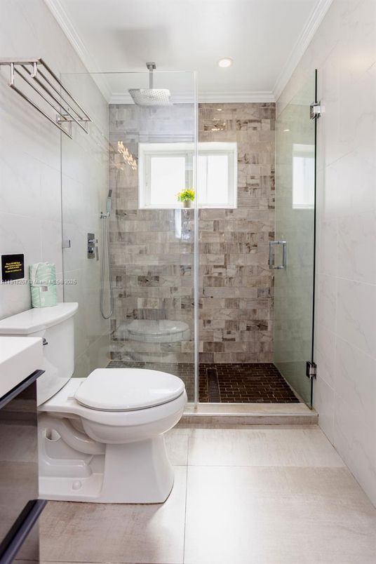 Bathroom, Glass Shower, Interior, Marble Walls, Recessed Lighting