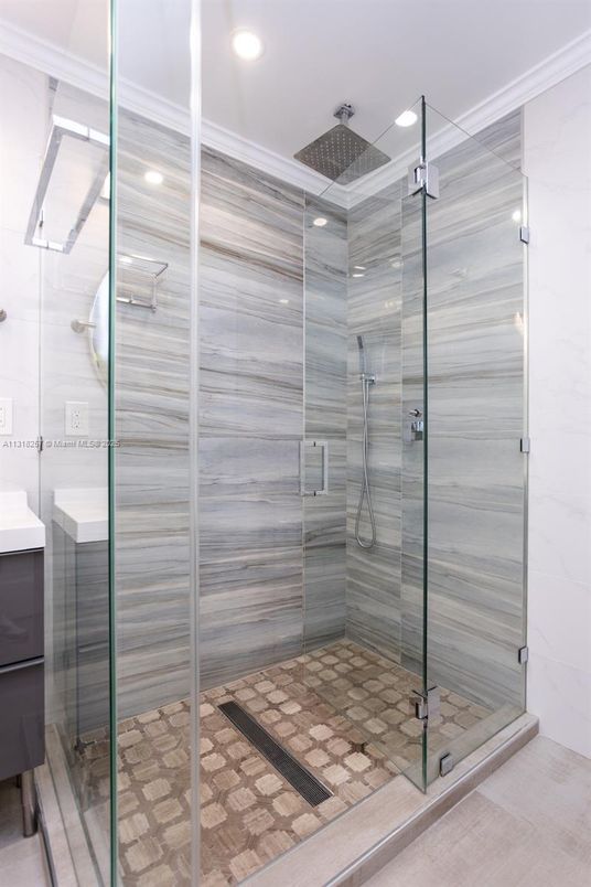 Bathroom, Glass Shower, Interior, Recessed Lighting