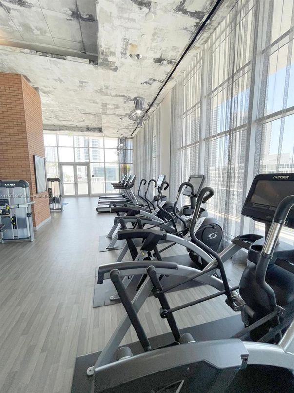 Fitness Equipment, Gym, Interior, Wood Texture Flooring