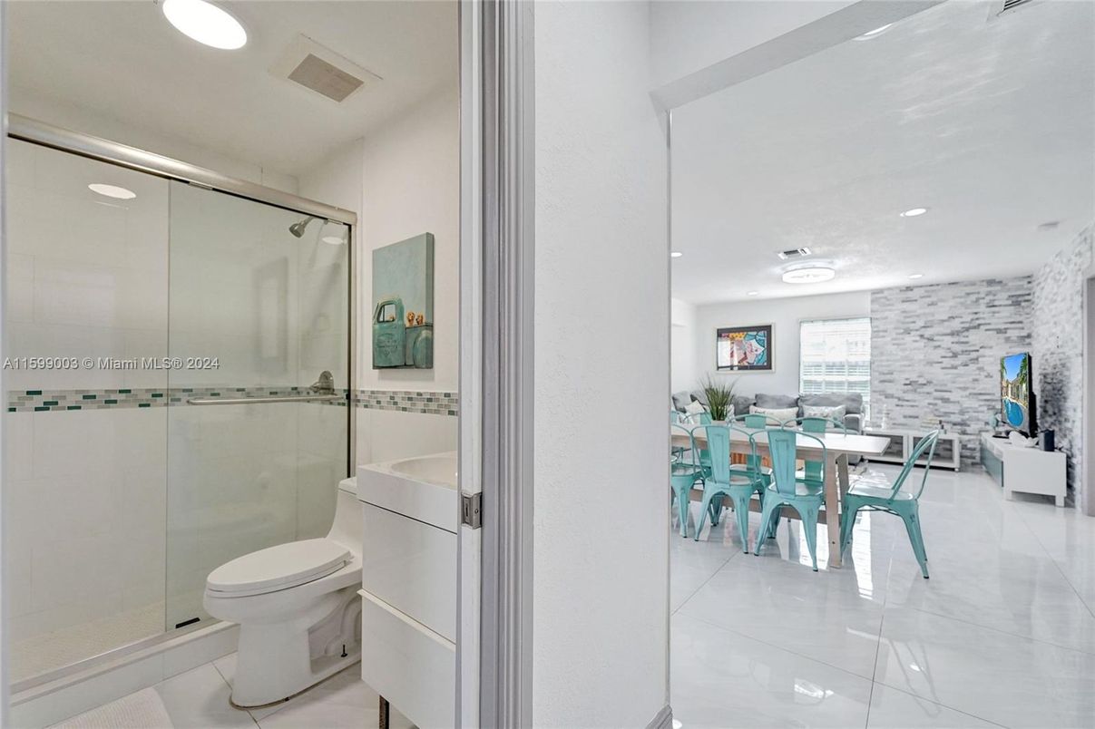 Bathroom, Dining room, Glass Shower, Interior, Recessed Lighting