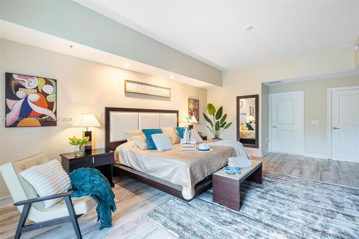 Bedroom, Interior, Recessed Lighting, Wood Texture Flooring