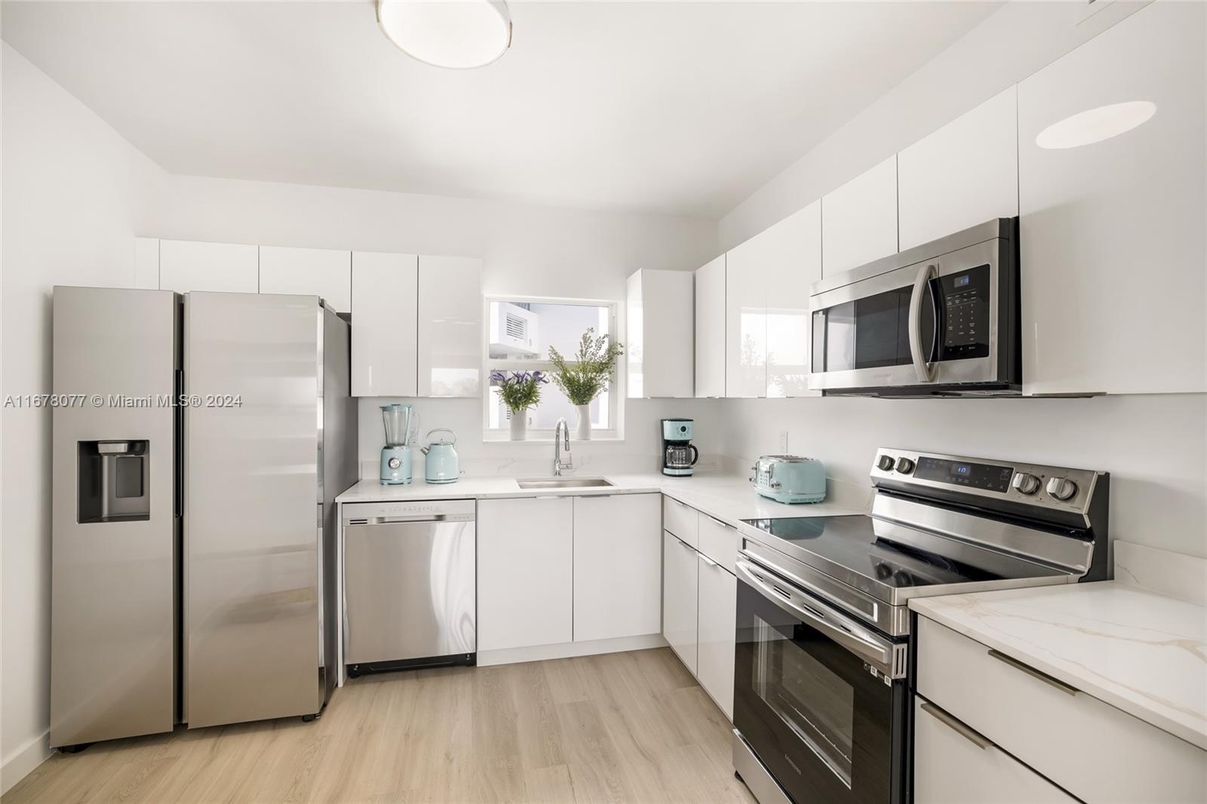 Interior, Kitchen, Stainless Steel Appliances, Wood Texture Flooring