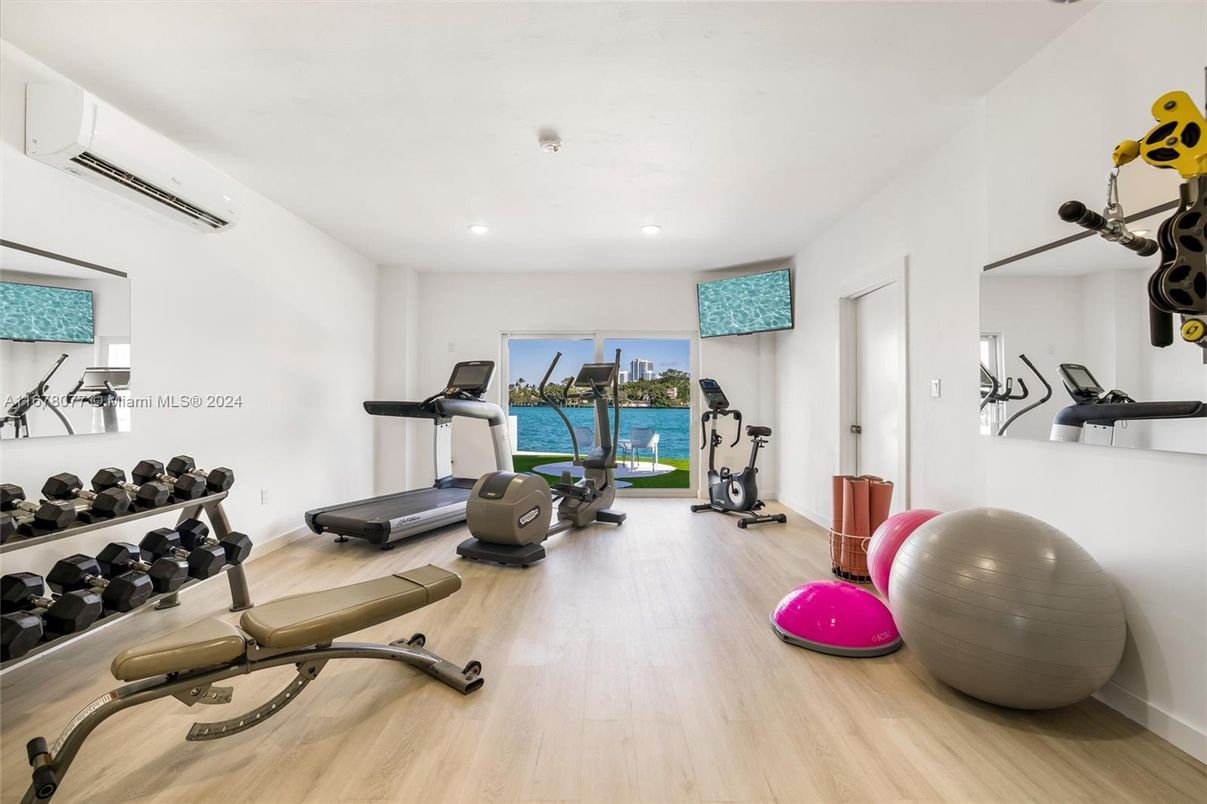 Fitness Equipment, Interior, Recessed Lighting, Water, Wood Texture Flooring