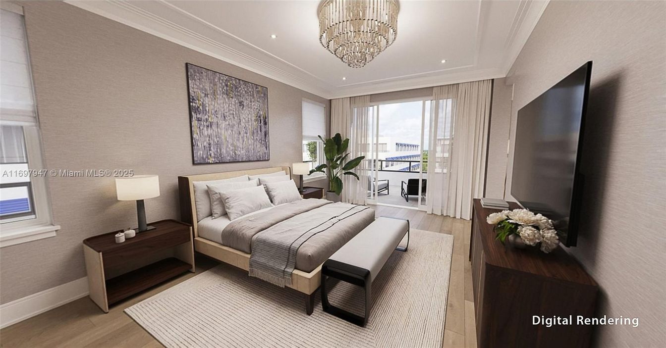 Bedroom, Chandelier, Interior, Recessed Lighting, Wood Texture Flooring