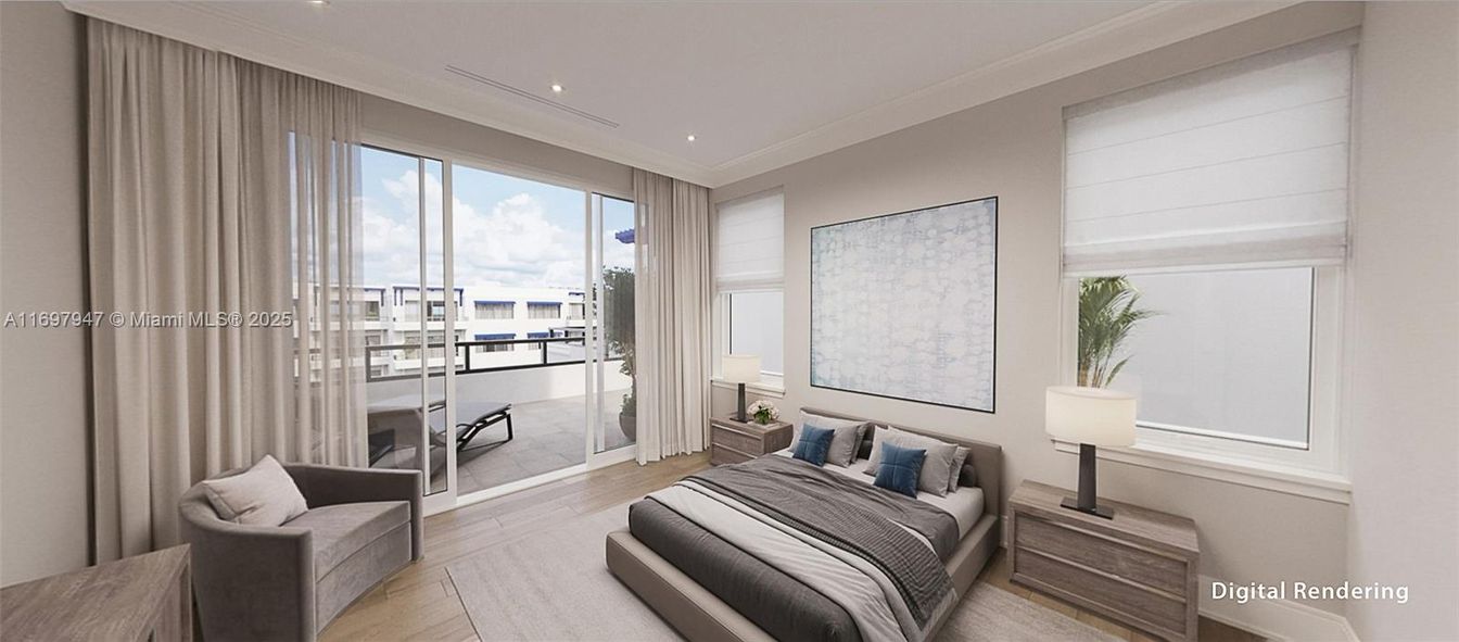 Bedroom, Interior, Recessed Lighting, Water, Wood Texture Flooring