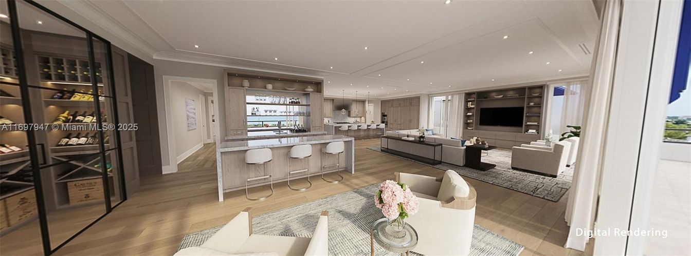 Interior, Kitchen, Living room, Recessed Lighting, Wood Texture Flooring