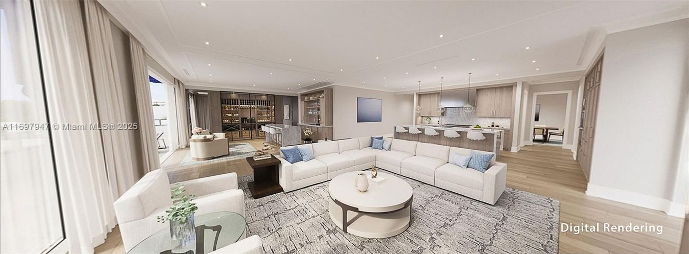 Interior, Kitchen, Living room, Pendant Lights, Recessed Lighting, Wood Texture Flooring