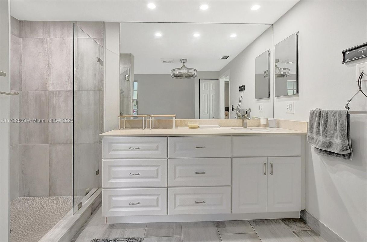 Bathroom, Dual Sink Vanities, Glass Shower, Interior, Recessed Lighting