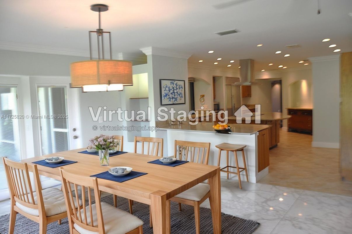 Dining room, Interior, Kitchen, Marble, Pendant Lights, Recessed Lighting