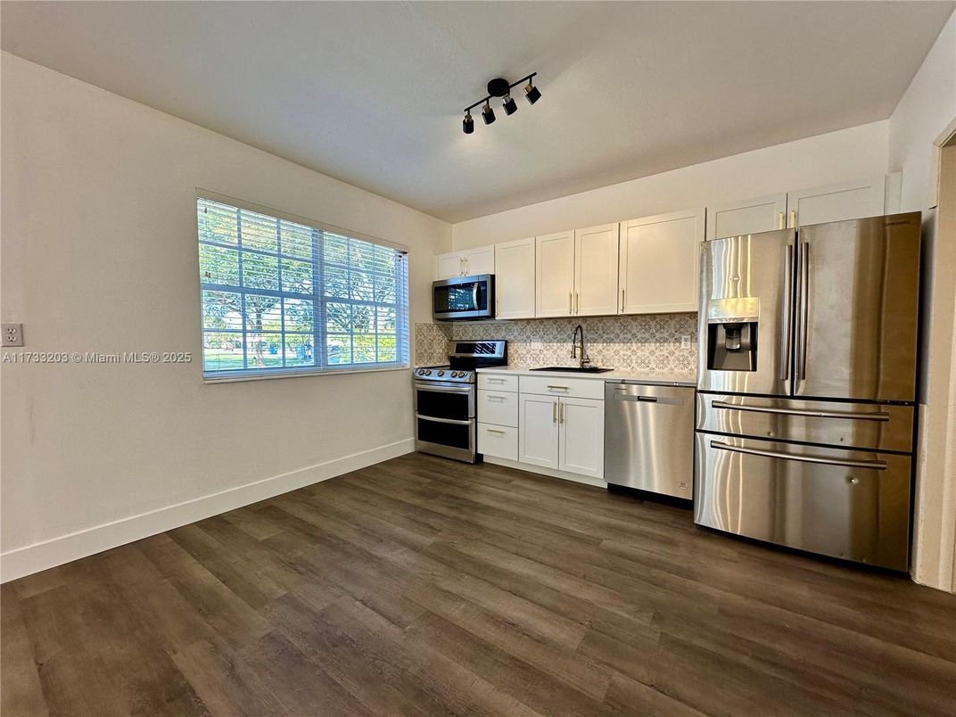Interior, Kitchen, Stainless Steel Appliances, Wood Texture Flooring
