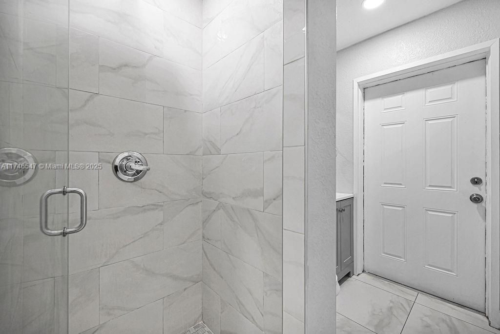 Bathroom, Glass Shower, Interior, Marble Walls, Recessed Lighting