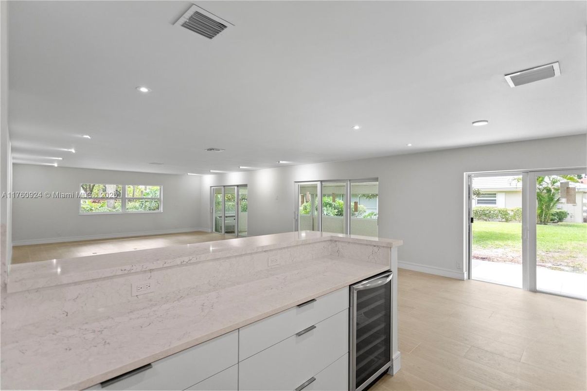 Empty room, Interior, Kitchen, Recessed Lighting, Wood Texture Flooring