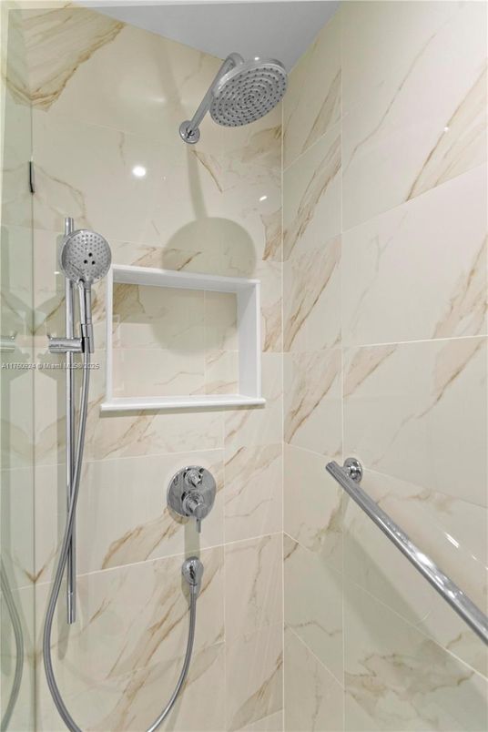 Bathroom, Glass Shower, Interior, Marble Walls, Recessed Lighting