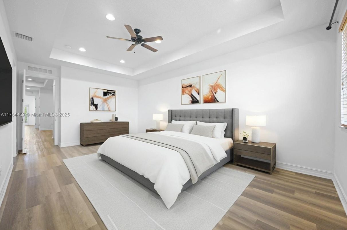 Bedroom, Interior, Recessed Lighting, Wood Texture Flooring
