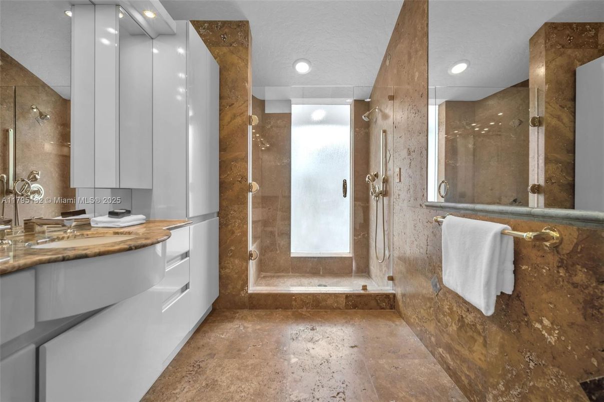 Bathroom, Glass Shower, Interior, Recessed Lighting