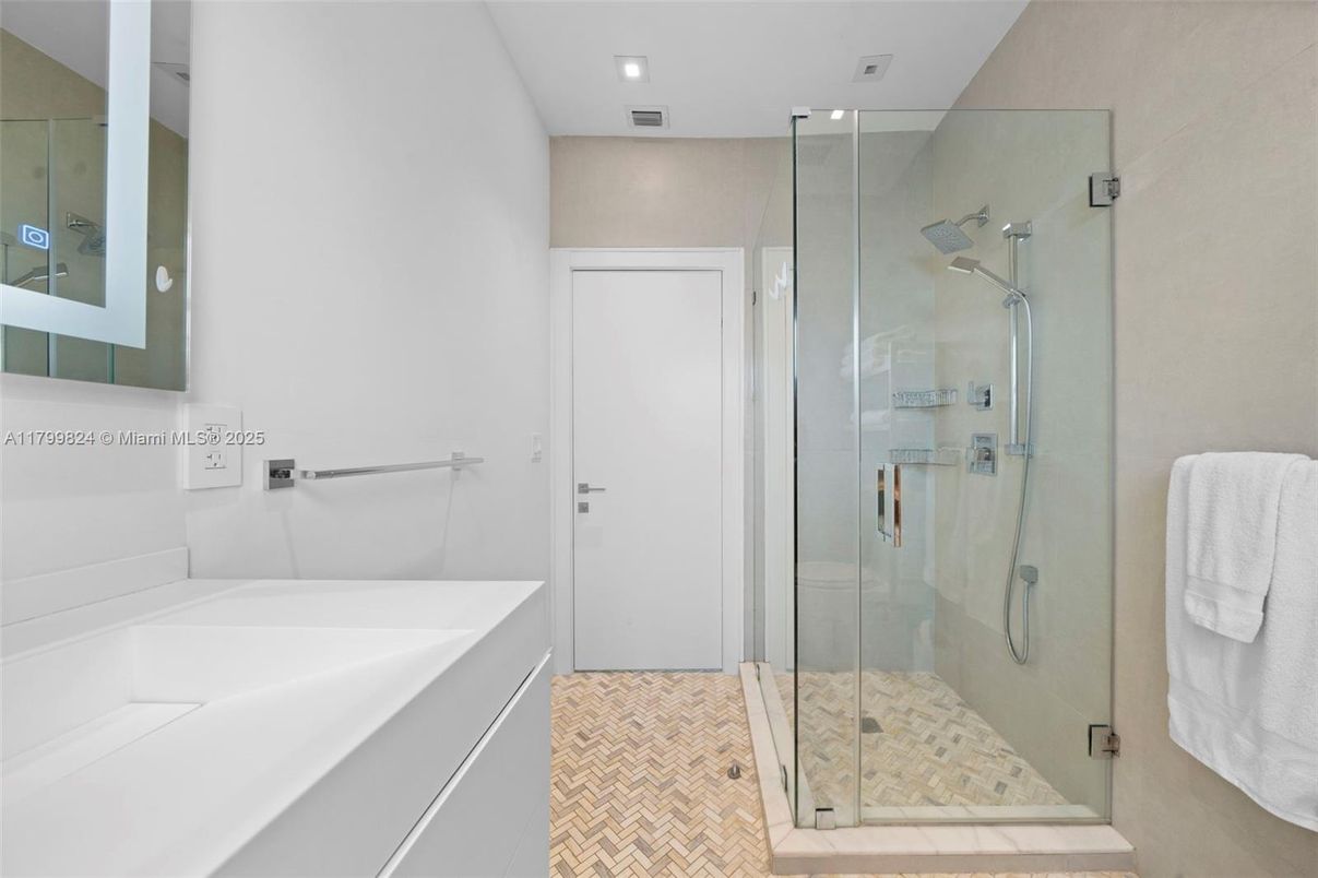Bathroom, Glass Shower, Interior, Recessed Lighting