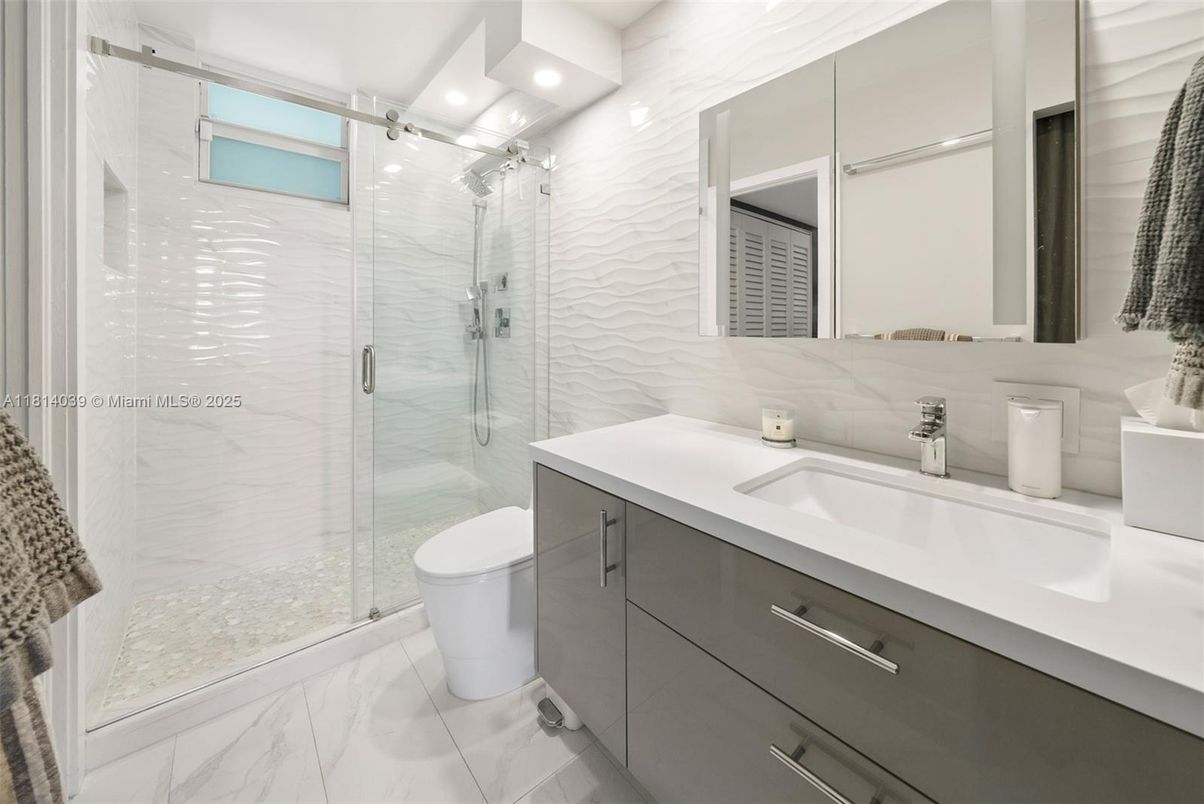 Bathroom, Glass Shower, Interior, Marble, Recessed Lighting