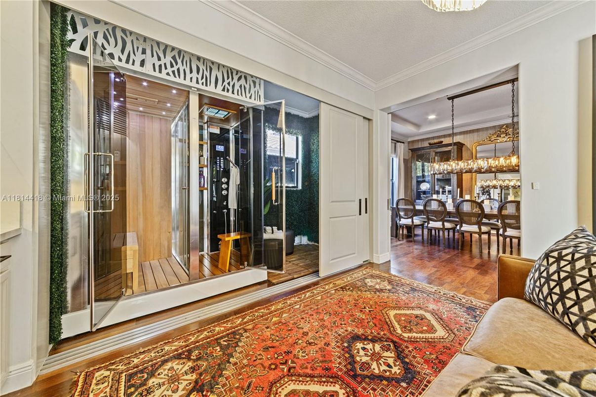 Chandelier, Dining room, Interior, Recessed Lighting, Wood Texture Flooring