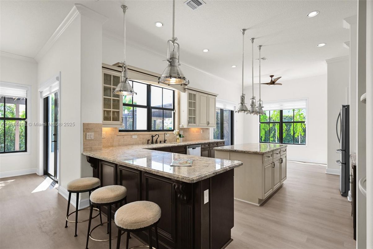 Interior, Kitchen, Pendant Lights, Recessed Lighting, Wood Texture Flooring
